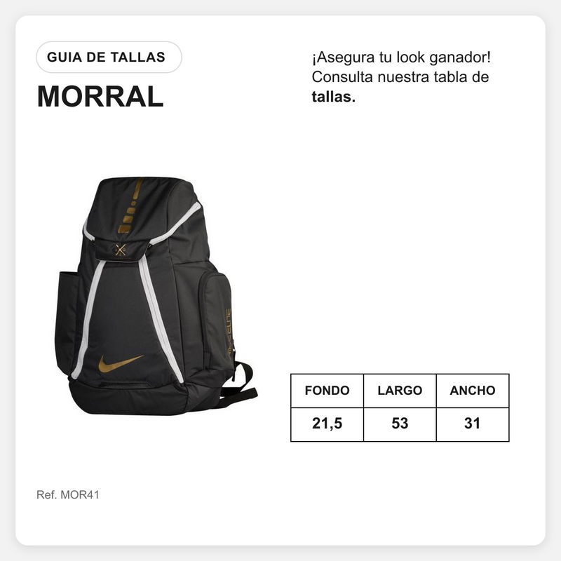 Guía de tallas para Morral NKE MOR41 Negro