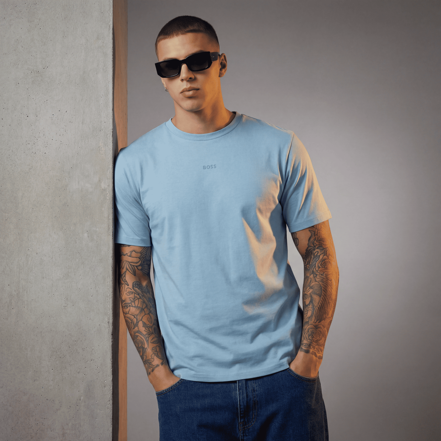 Camiseta B66048 Básica Azul Para Hombre