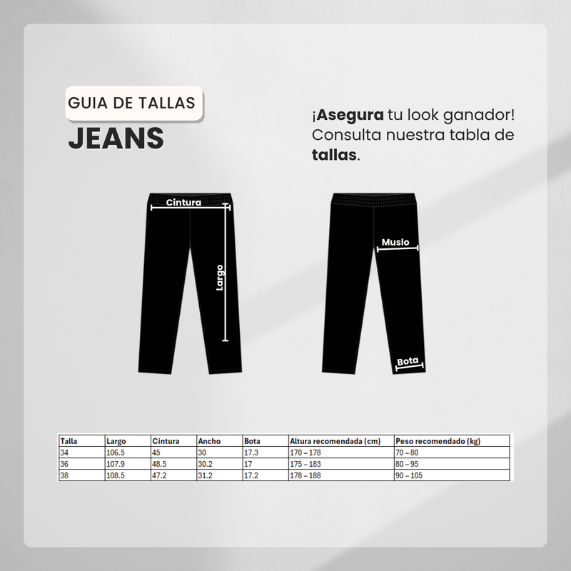 Guía de tallas para Jean DS S223 Azul Para Hombre