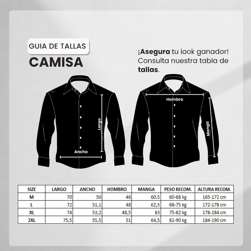 Guía de tallas para Camisa 50009 Crema para hombre