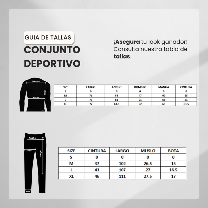 Guía de tallas para Conjunto Deportivo Negro Para Hombre Ref. CON02
