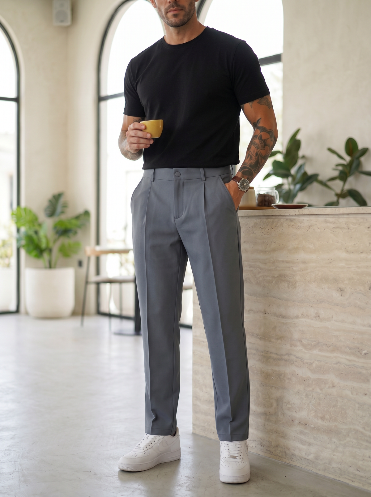Pantalon 25D654-1 Azul/ Gris para hombre