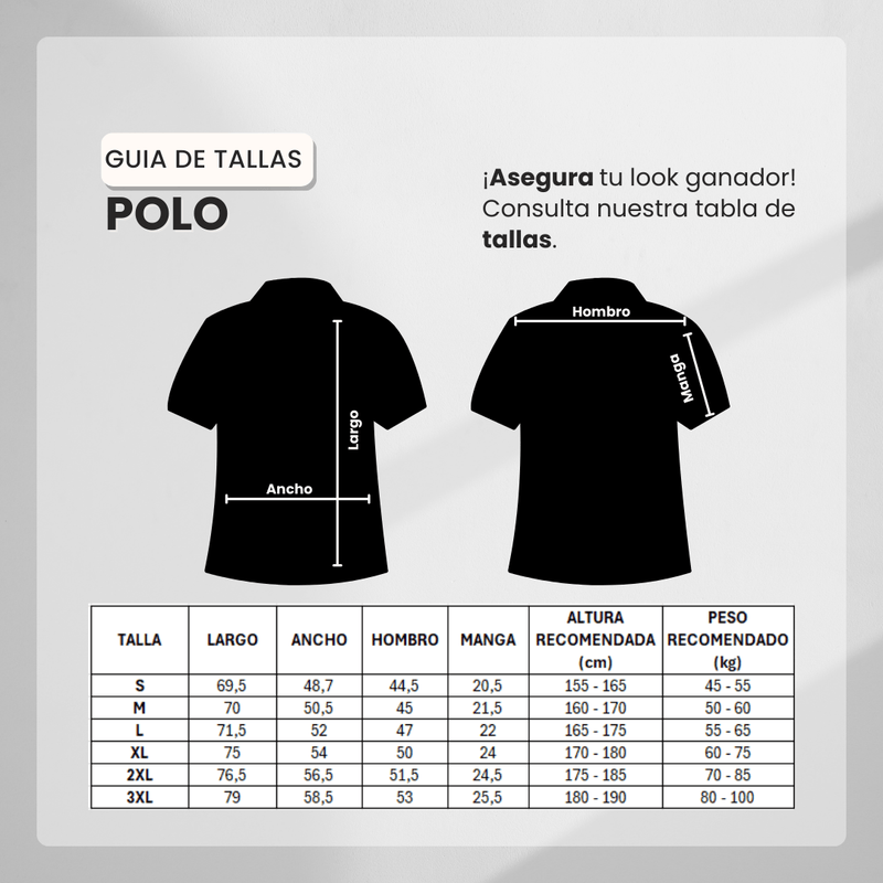 Guía de tallas para Camiseta 185017 Tipo Polo Negra Para Hombre