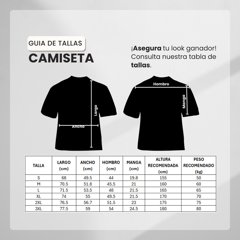 Guía de tallas para Camiseta 66789 Estampada Negra Para Hombre
