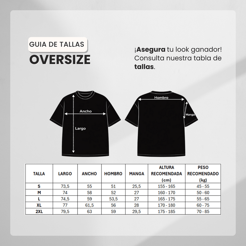 Guía de tallas para Camiseta 788335 Oversize Negra Para Hombre