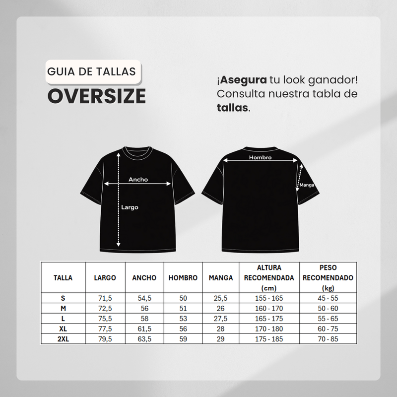 Guía de tallas para Camiseta 788385 Oversize Negra Para Hombre