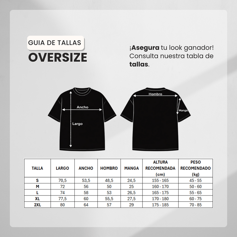 Guía de tallas para Camiseta 788390 Oversize Negra Para Hombre