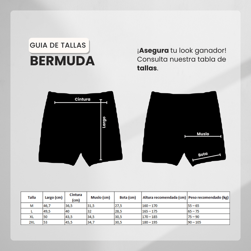 Guía de tallas para Bermuda 1818019 Pickling Negra De Algodón Para Hombre