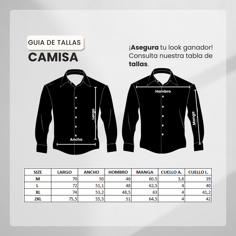 Guía de tallas para Camisa 50011 Blanca Manga Larga para Hombre