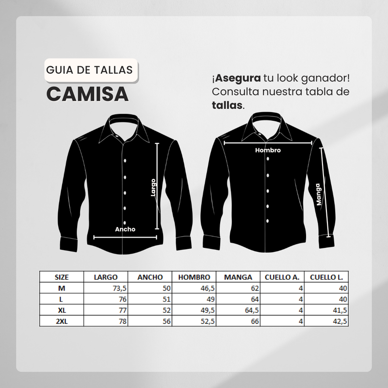Guía de tallas para Camisa 50011 Vinotinto Manga Larga para Hombre