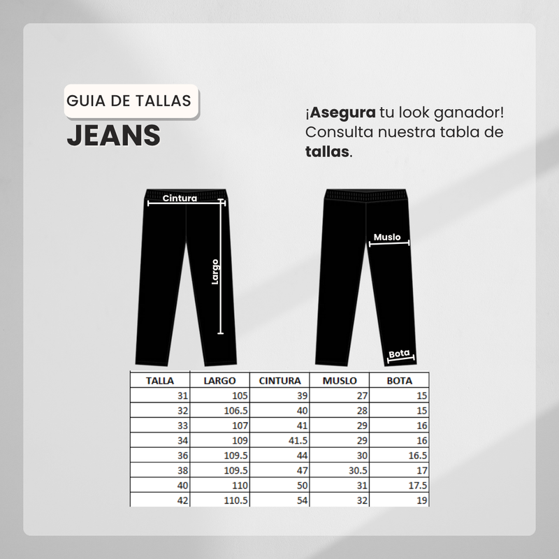 Guía de tallas para Jean DSL F049 Negro Para Hombre
