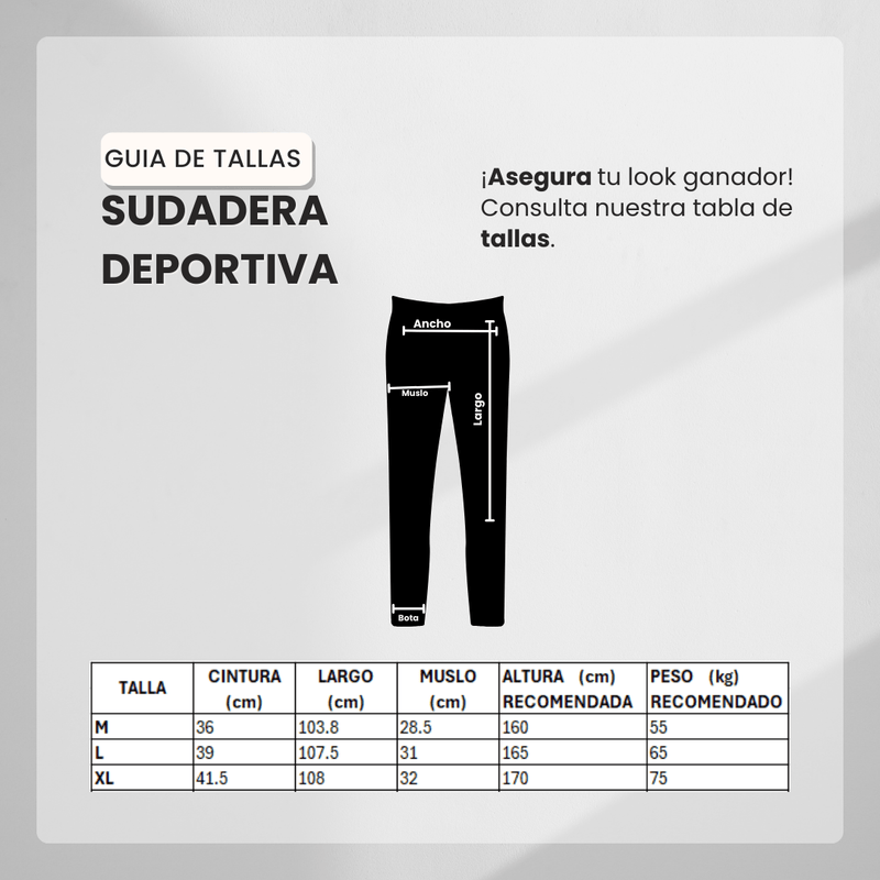 Guía de tallas para Sudadera Deportiva Negra Para Hombre Ref. SUD03 V2