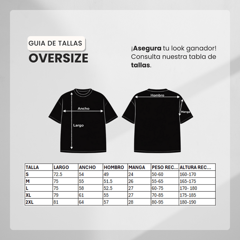 Guía de tallas para Camiseta 788392 Oversize Blanca Para Hombre