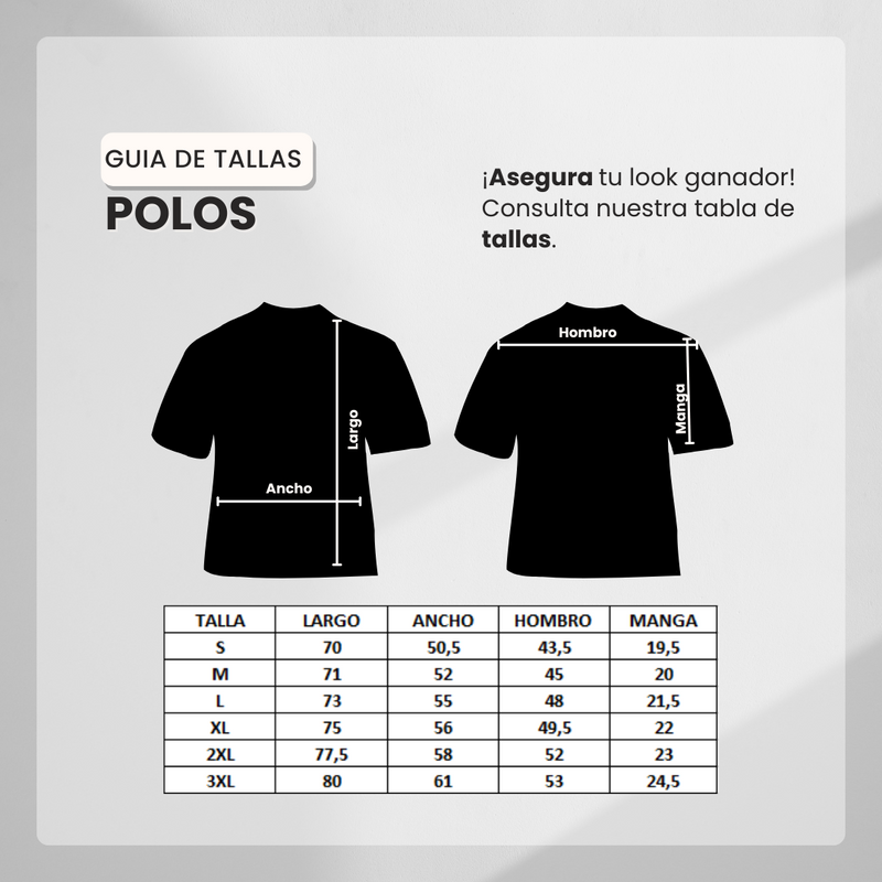 Guía de tallas para Camiseta 22551# Tipo Polo Negra Para Hombre