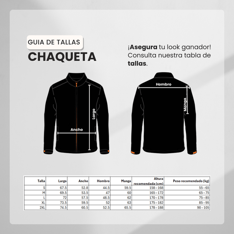Guía de tallas para Chaqueta Deportiva Blanco/Khaki Para Hombre Ref. 1818