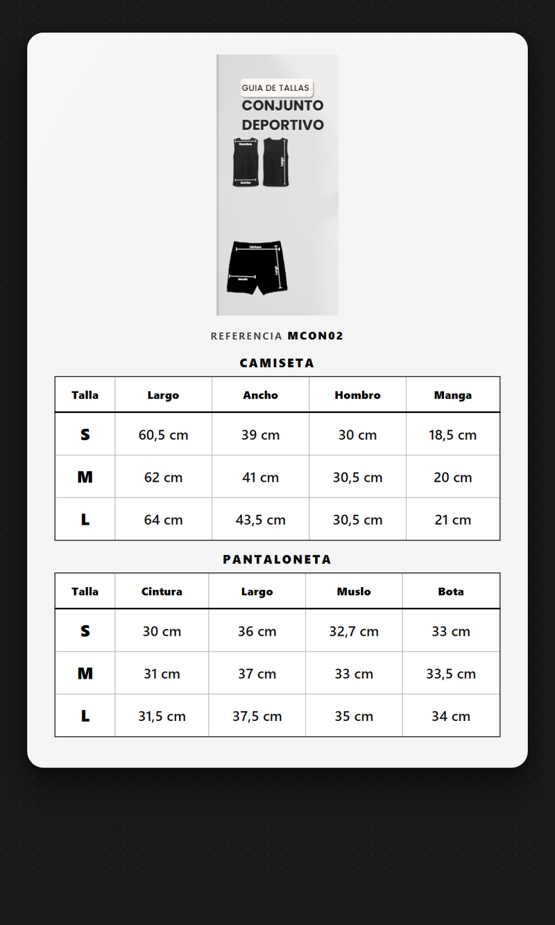 Guía de tallas para Conjunto Deportivo Crema Para Mujer Ref. MCON02
