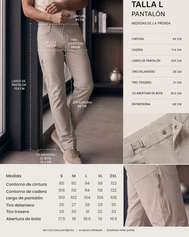 Guía de tallas para Pantalón 62343 Negro Para Hombre