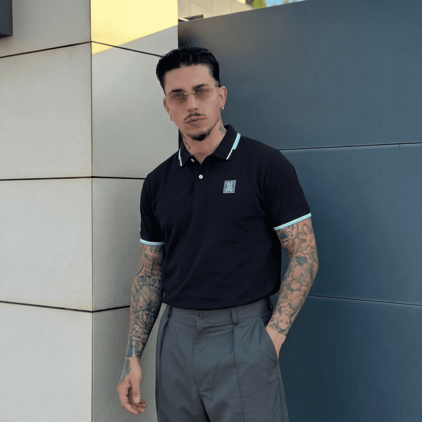 Camiseta 8287-8# Tipo Polo Negra Para Hombre